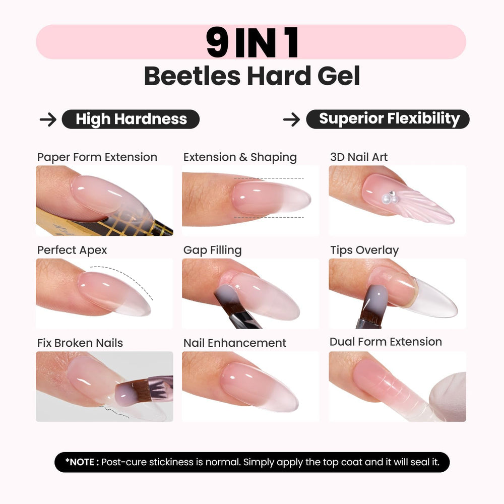 Beetles jelly pink hard gel on natural nails for a subtle base