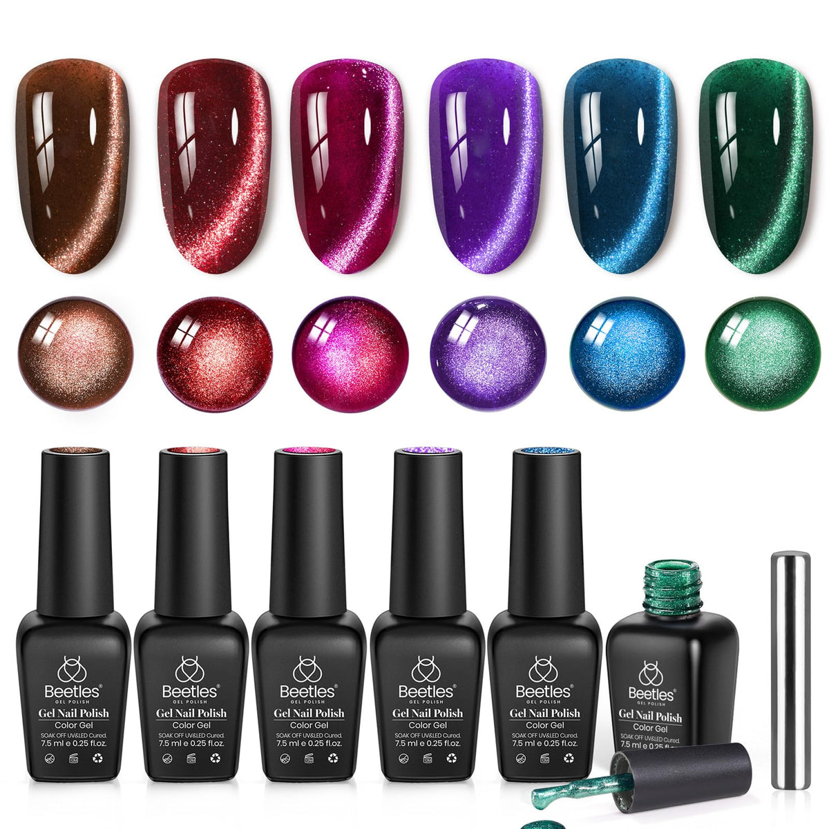 Beetles Jewel Parade ojo de gato rojo, esmalte gel con efecto magnético para uñas brillantes.