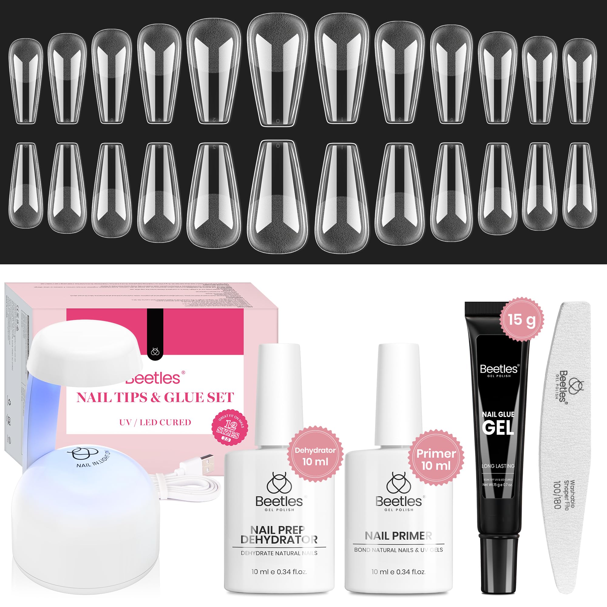 Beetles kit de uñas gel mediano coffin primer en primer plano para adherencia
