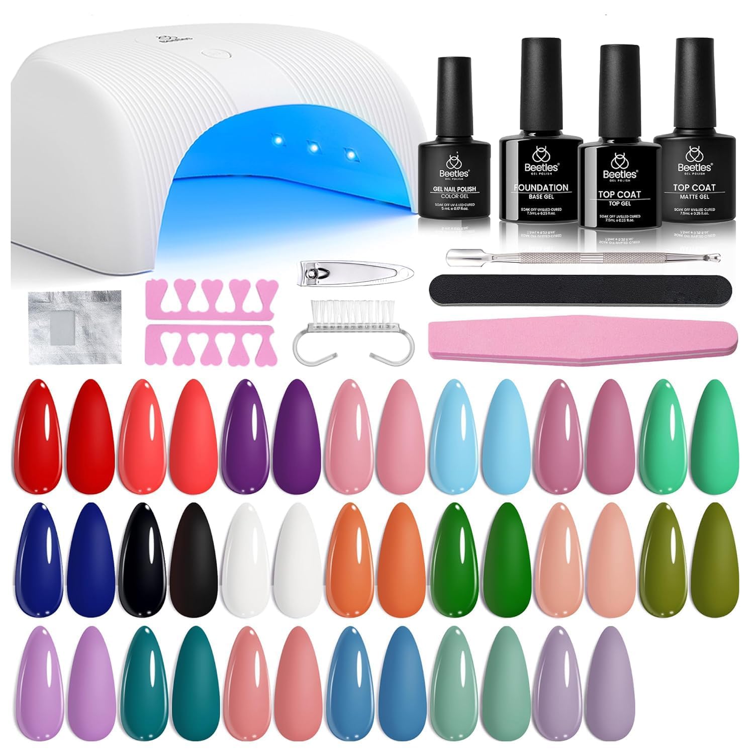 Beetles kit gel con lámpara UV para manicura casera rápida