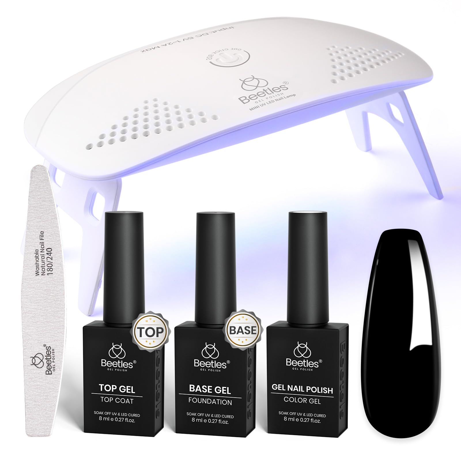 Beetles kit gel negro con luz-uv para uñas brillantes en casa.
