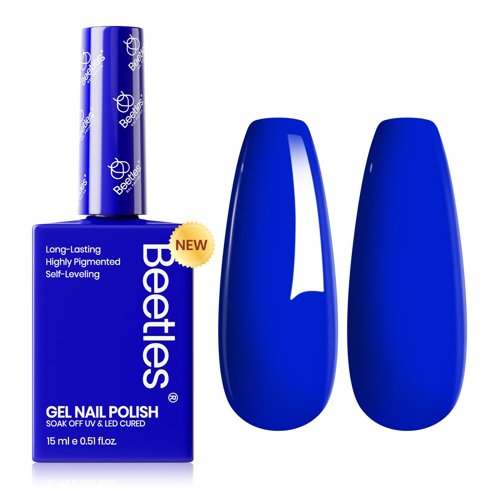 Beetles Laca Gel azul royal en botella, color intenso para manicura duradera