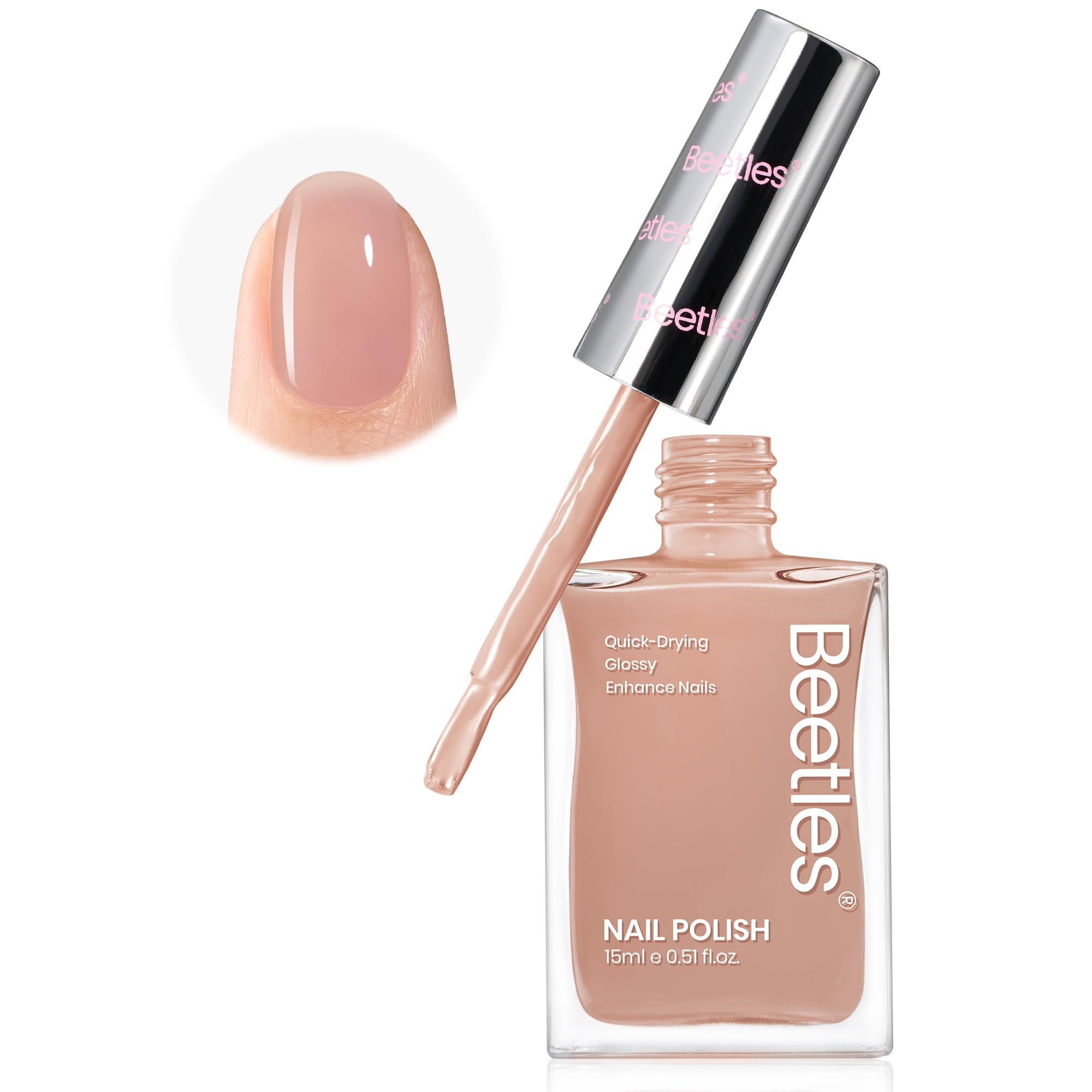 Beetles Gel Polish Nude: botella translúcida muestra tono neutro