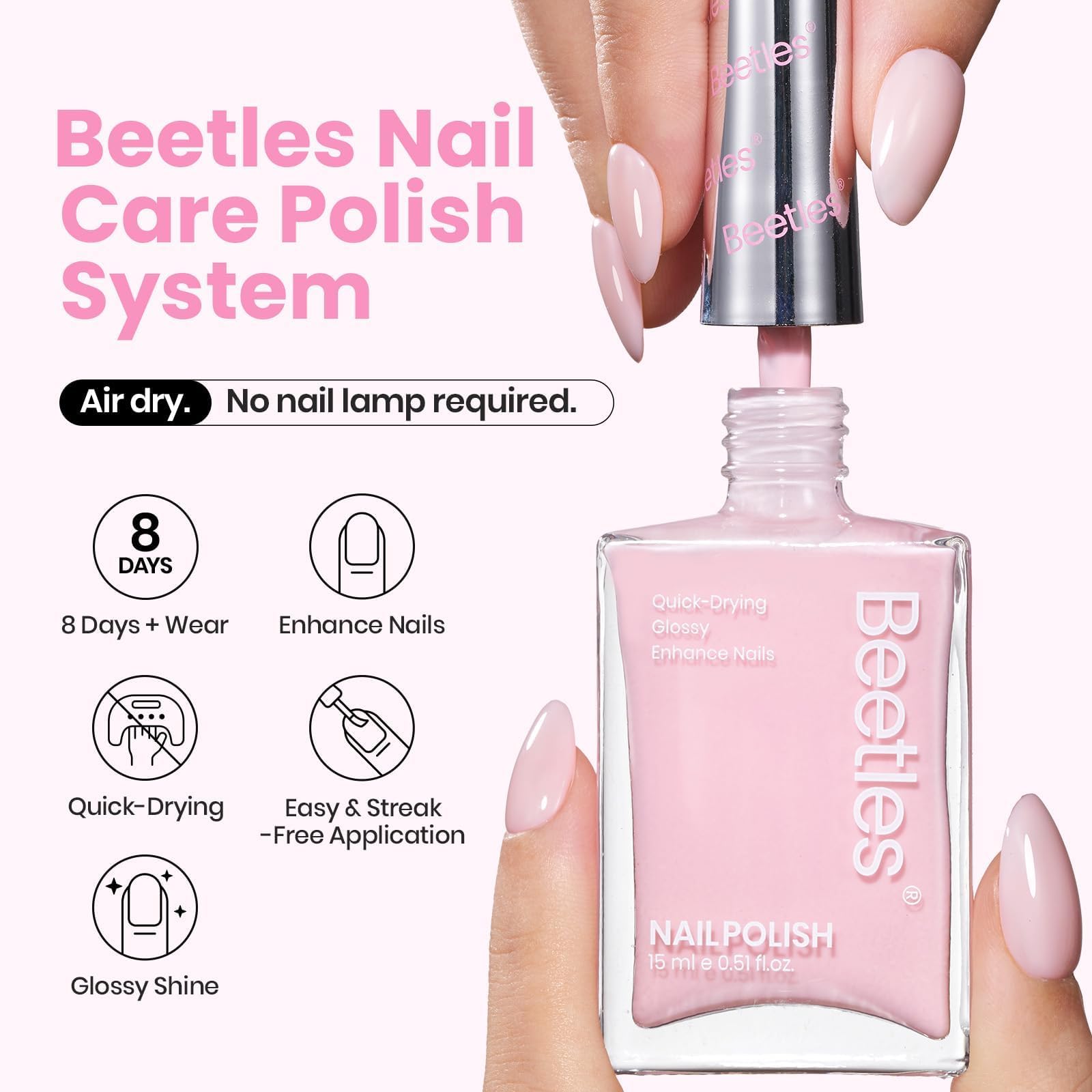 Beetles Light Pink Nail Polish swatch shows soft pastel shade on nail