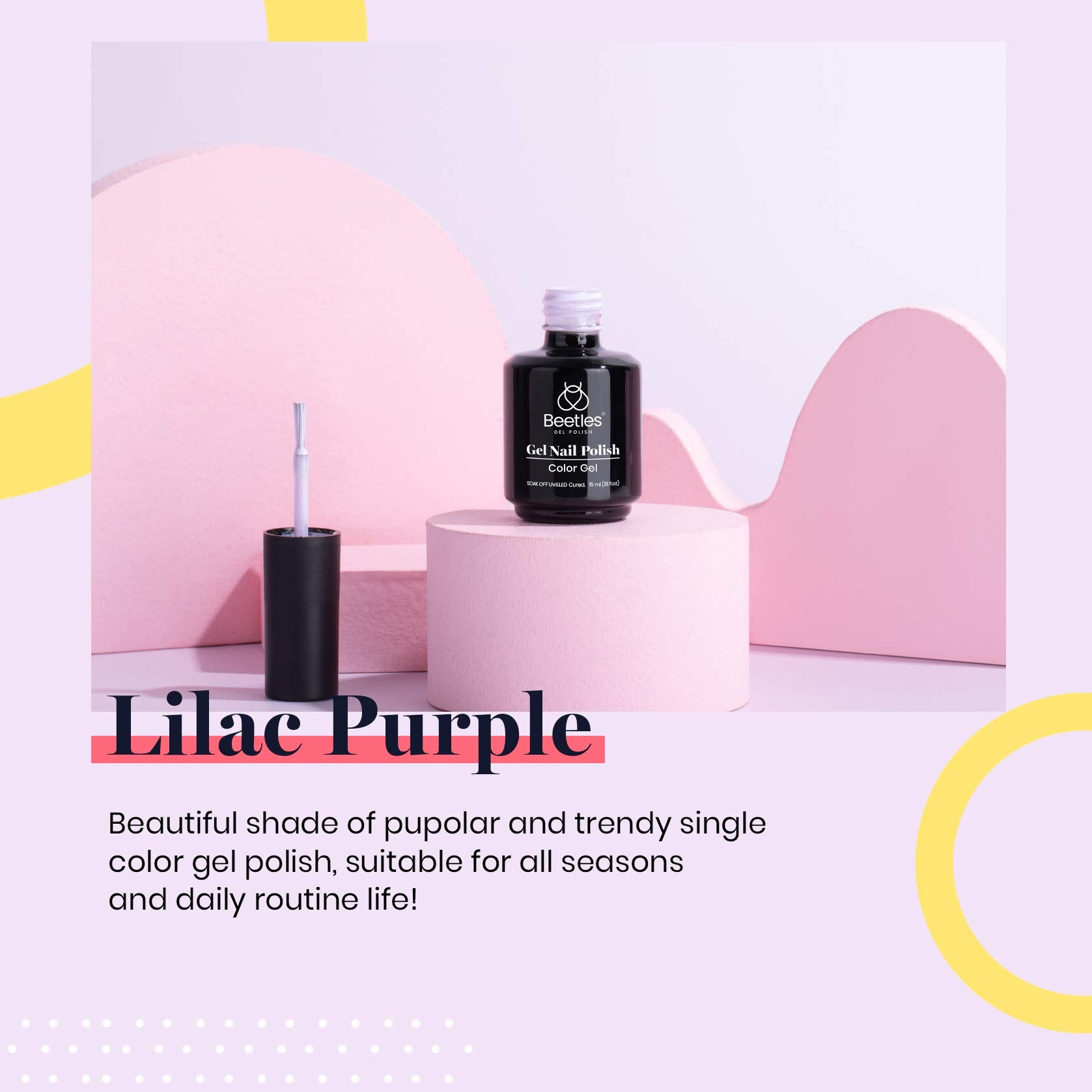 Beetles Light Purple Gel Polish bottle closeup emphasizes smooth texture for easy application