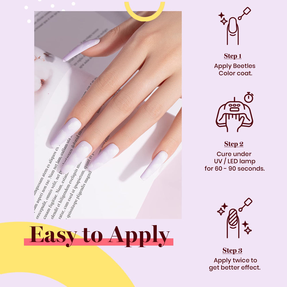 Beetles Light Purple Gel Polish glossy finish shines in a sunlit manicure