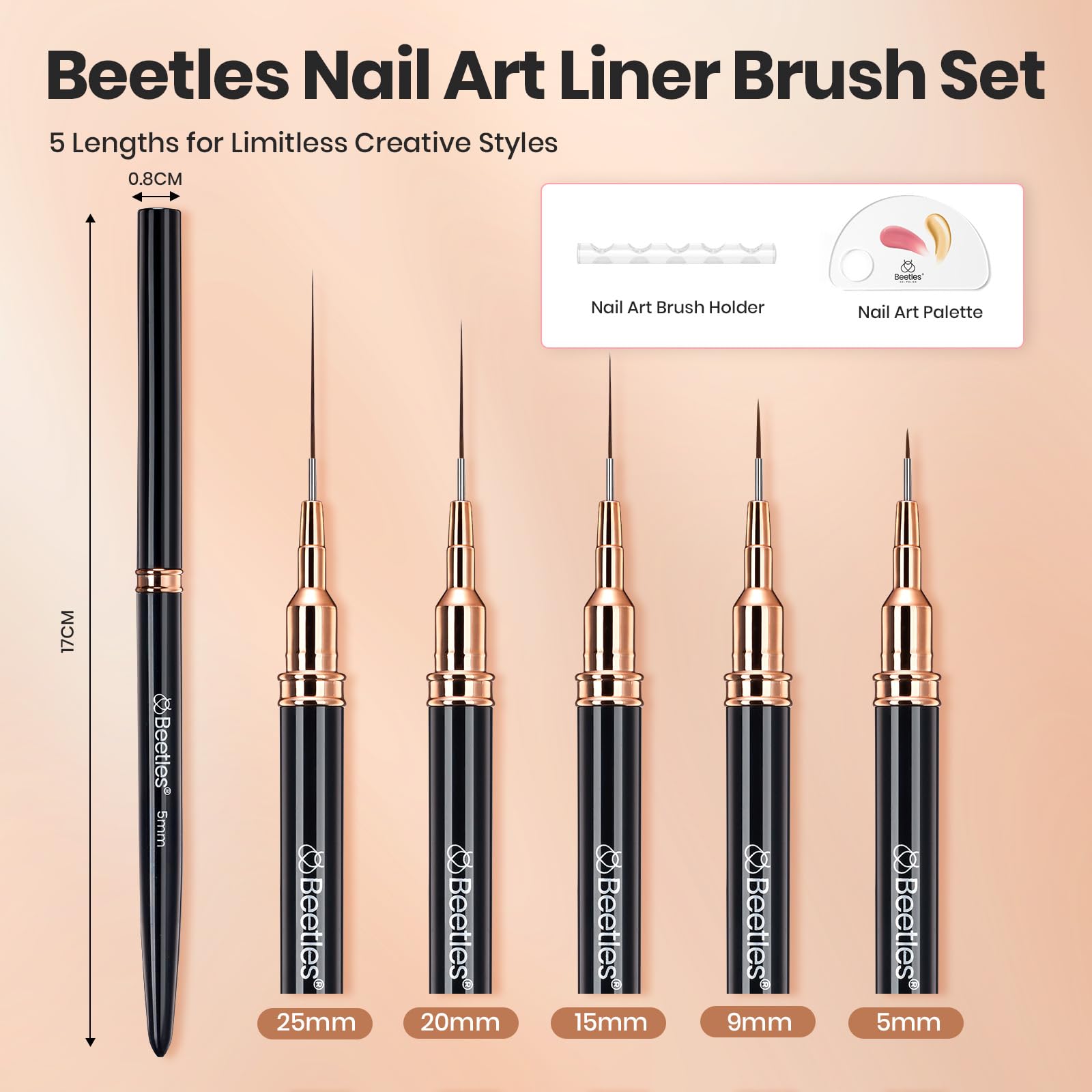 Beetles Liner brush 9mm enables delicate detailing and smooth curves.