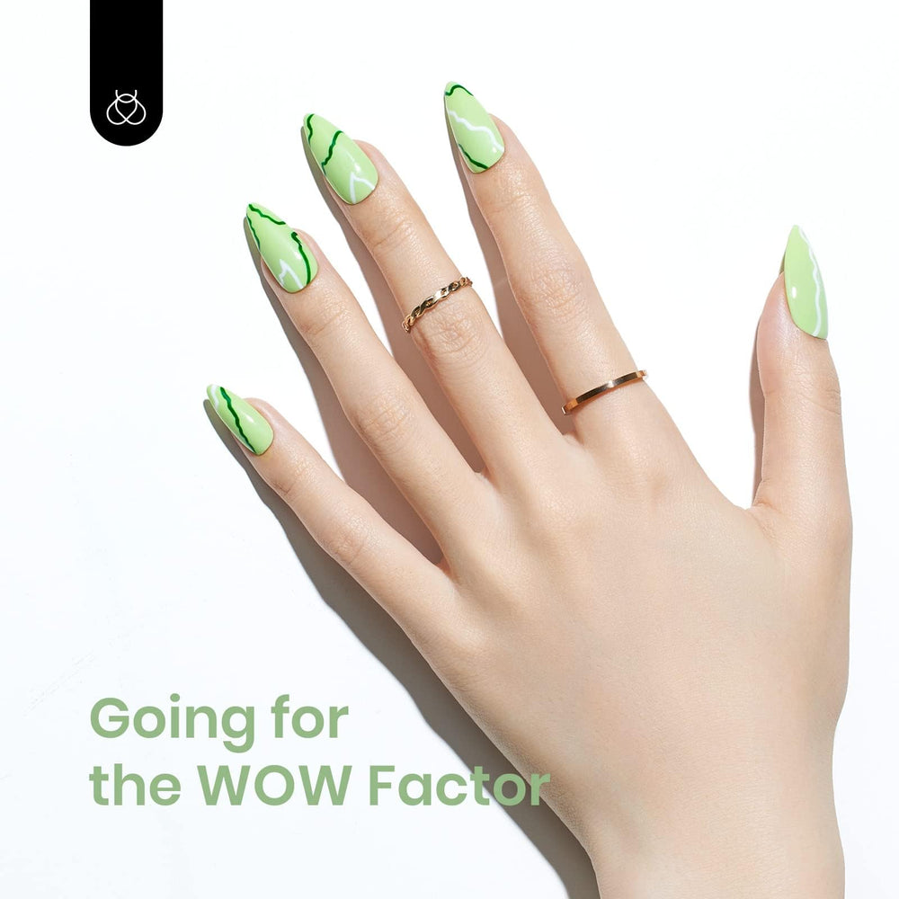Long-lasting mint-green gel color on nails