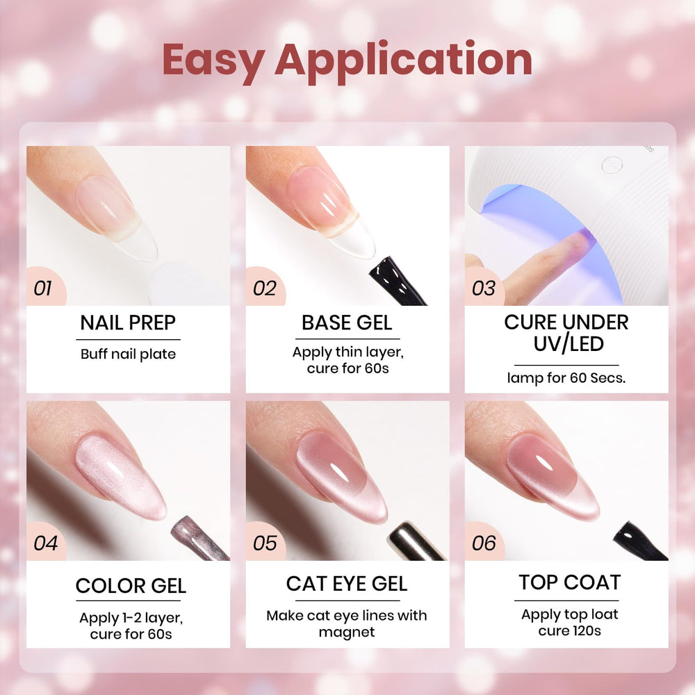Beetles Pink Cat Eye gel polish encourages creative date-night nail art.
