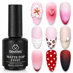 Beetles Matte Gel Top Coat 15ml for a smooth, long-lasting matte finish on gel nails.