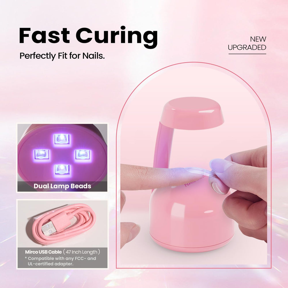Beetles Mini UV Light demonstrates 60-second cure for quick manicures.