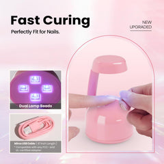 Beetles Mini UV Light demonstrates 60-second cure for quick manicures.