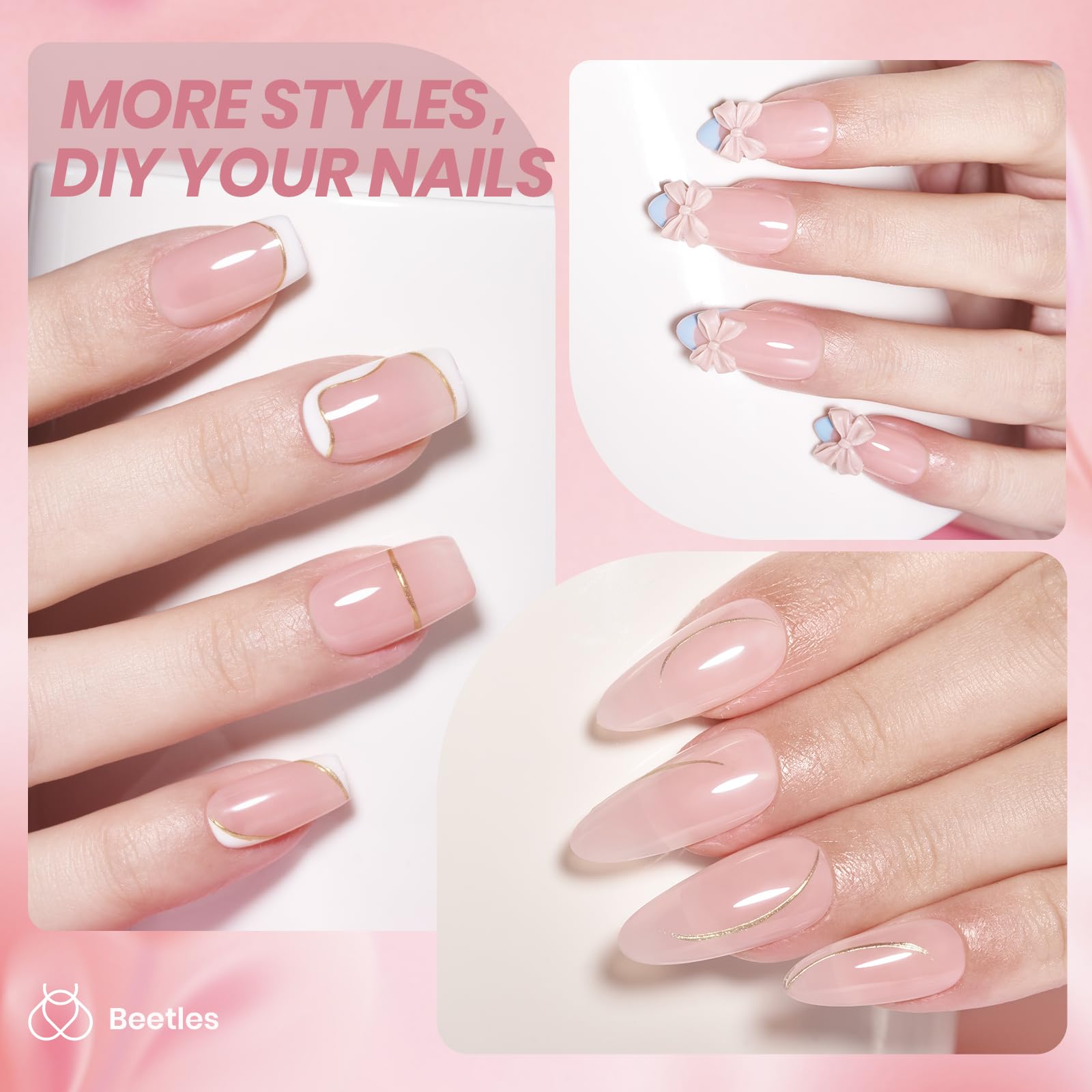 Beetles Nude Pink Gel muestra en mano para ver tono natural