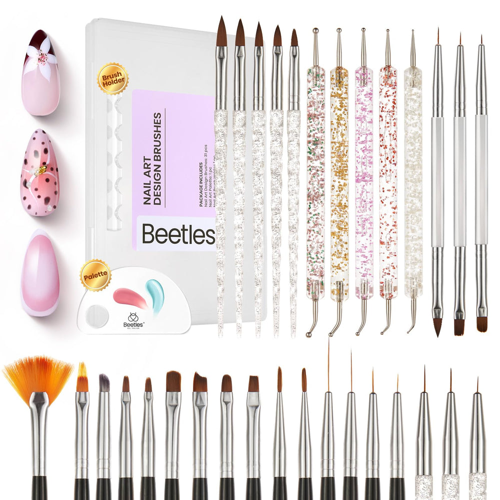 Beetles Nail Art Brushes 31pc Case for organized DIY manicure
