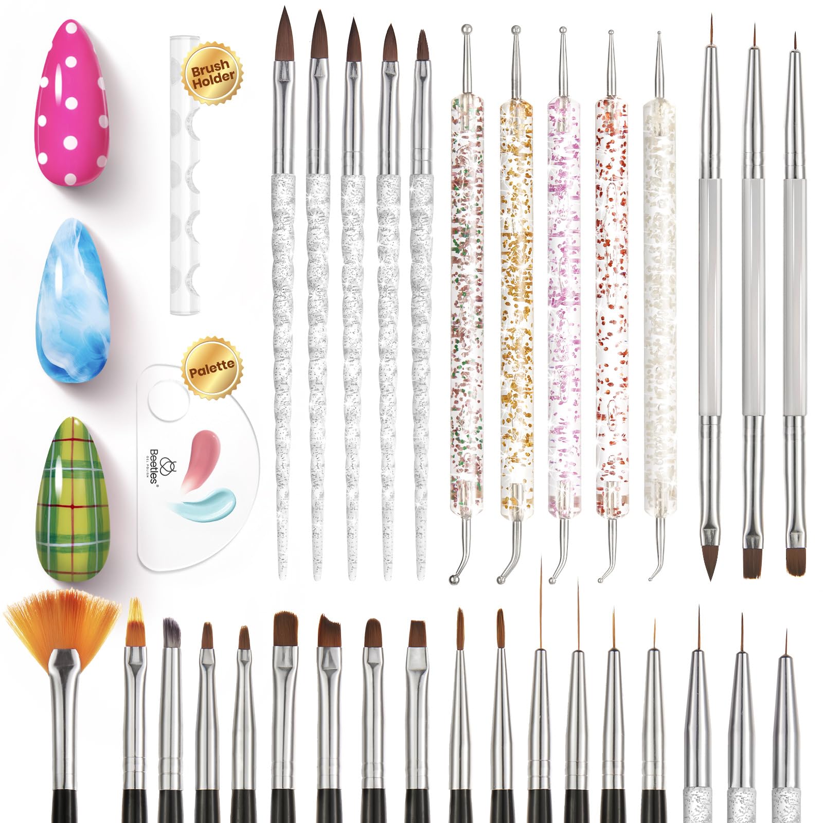 Beetles Nail Art Brushes Set with Palette Holder for easy starter manicures