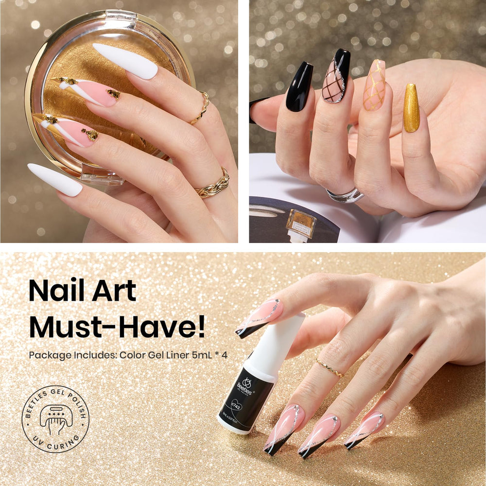 Beetles gel delineador para uñas en negro, contraste elegante para diseños modernos.
