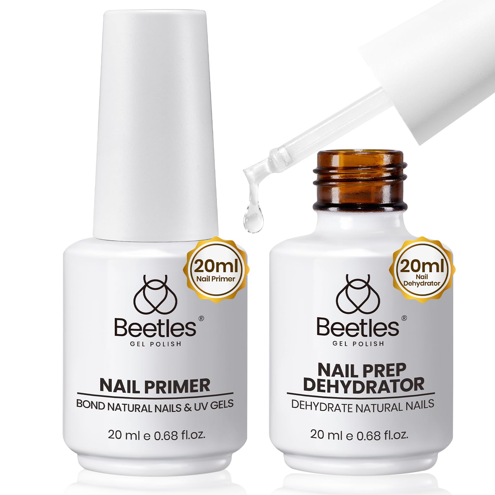 Beetles nail dehydrator 20ml bottle showing surface oil removal for better adhesion.