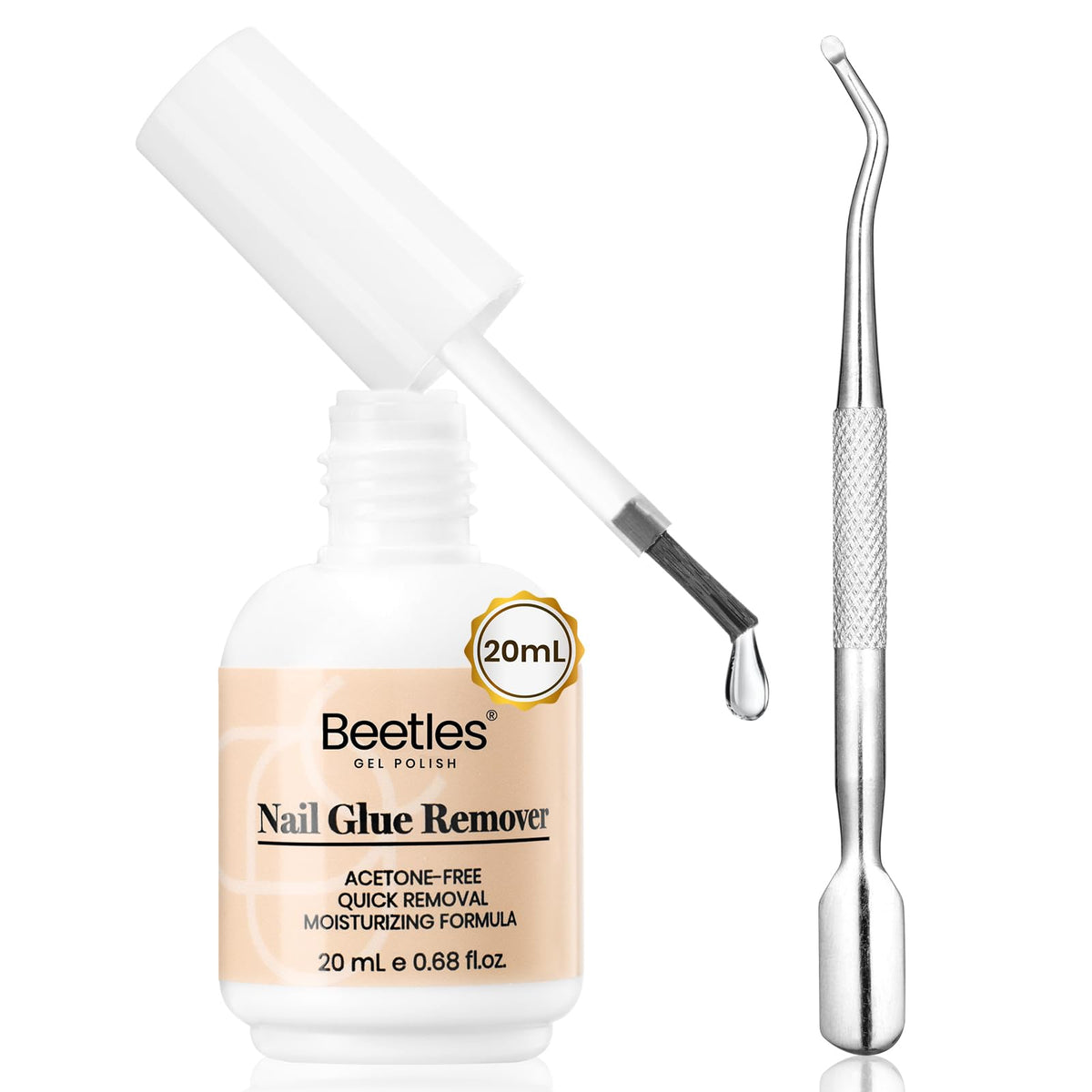 Beetles Nail Glue Remover con brocha precisa para retirar adhesivo de uñas sin esfuerzo.
