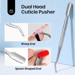 Beetles Nail Glue Remover muestra el empujador de cutícula doble para preparar uñas.