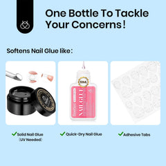 Beetles Nail Glue Remover lado plano elimina residuo de adhesivo de forma suave.