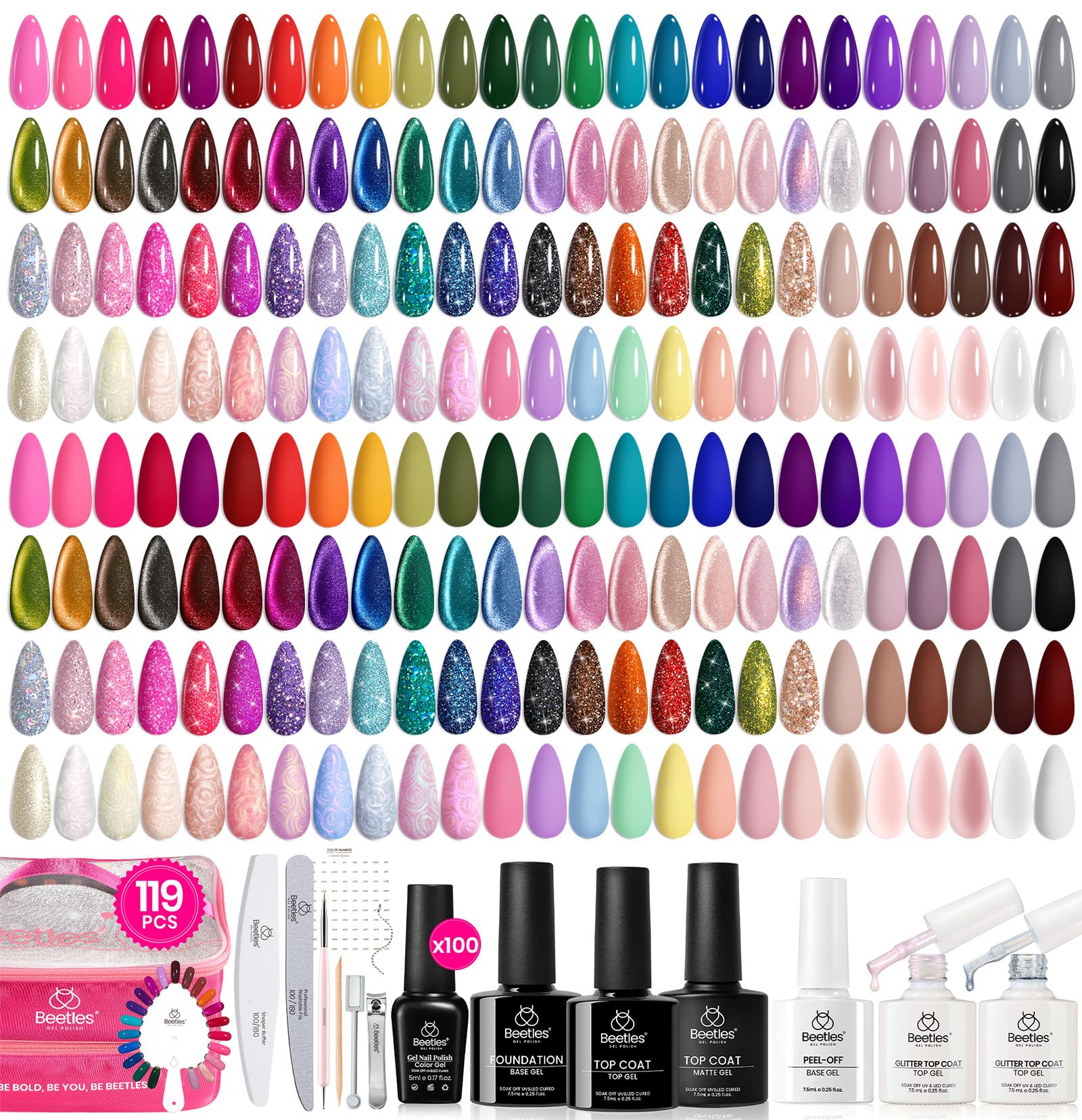 Beetles Nail Nook comes with swatch palette and storage bag for organization.