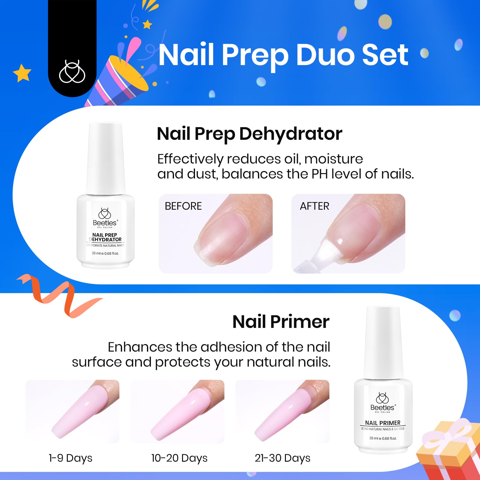 Beetles nail primer 20ml bottle with short 6mm brush for deeper contact.