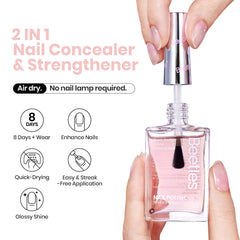 Beetles Nail Strengthener: muestra rosada sobre uña, aporta acabado natural y suave.