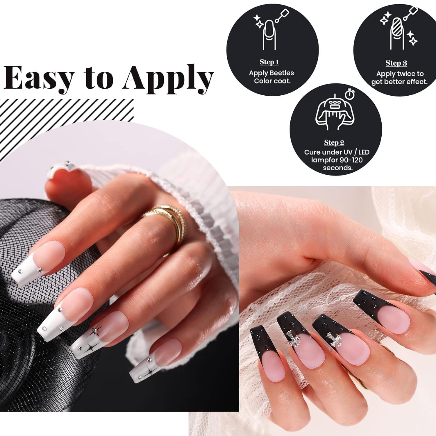 Beetles No-Wipe Top Coat bottle highlights fast, glossy finish.