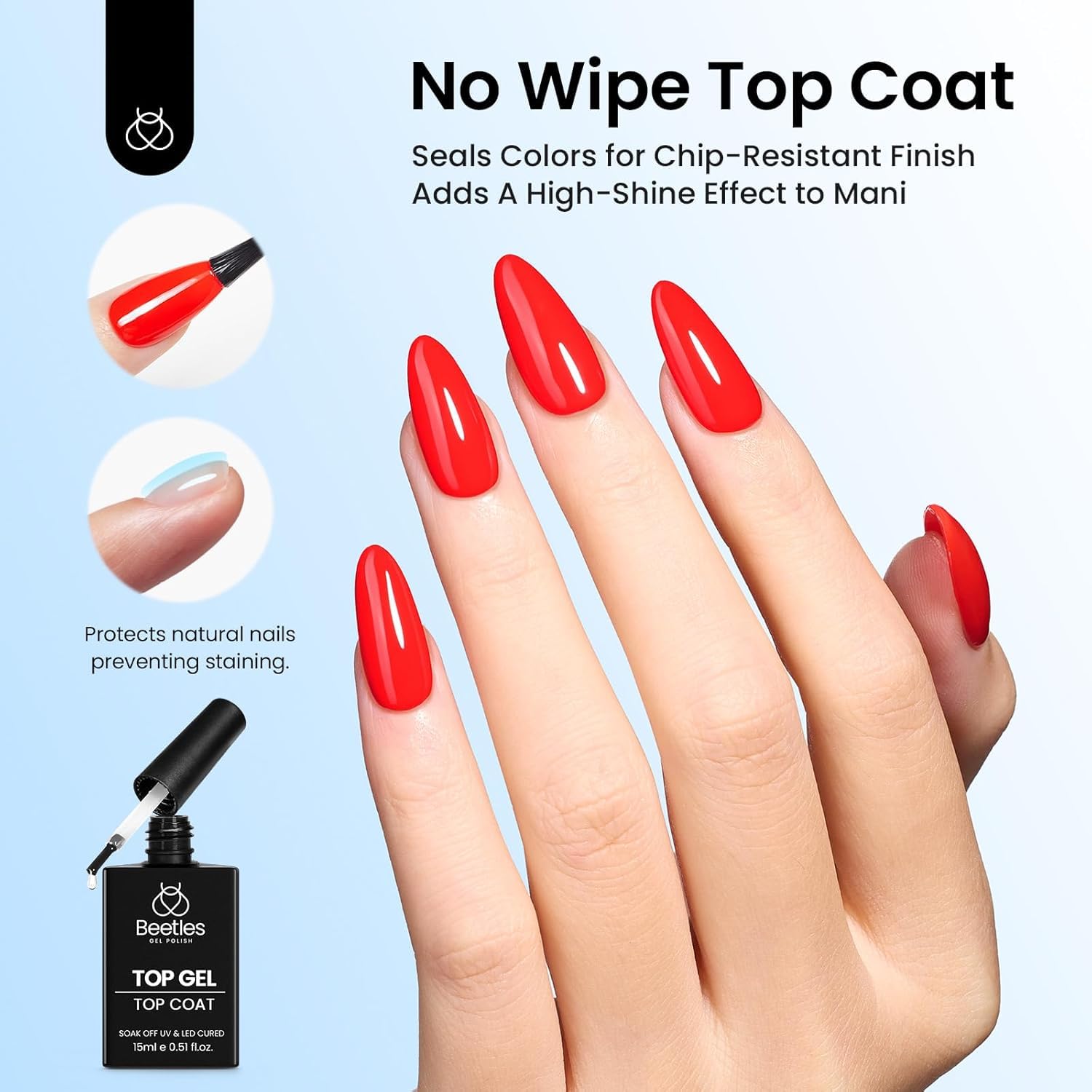 Beetles No Wipe Top Coat quick-dry gloss for home manicures.