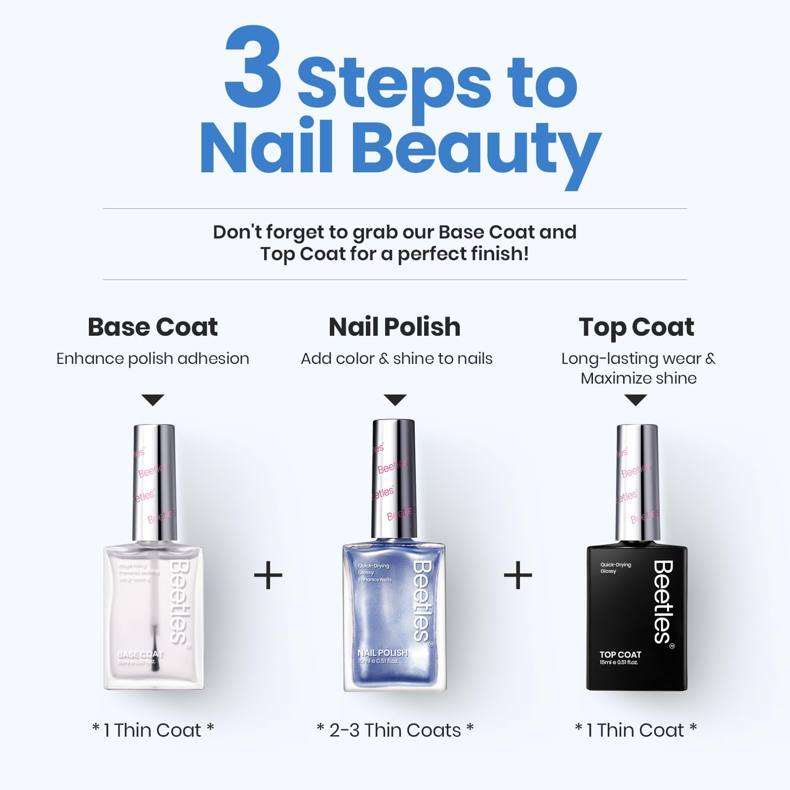 Beetles Pearl Blue Nail Polish formula supports healthier-looking nails over time.