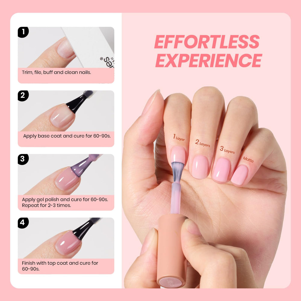 Beetles Set de Esmalte Gel Nude, demostración de aplicación y brillo duradero.