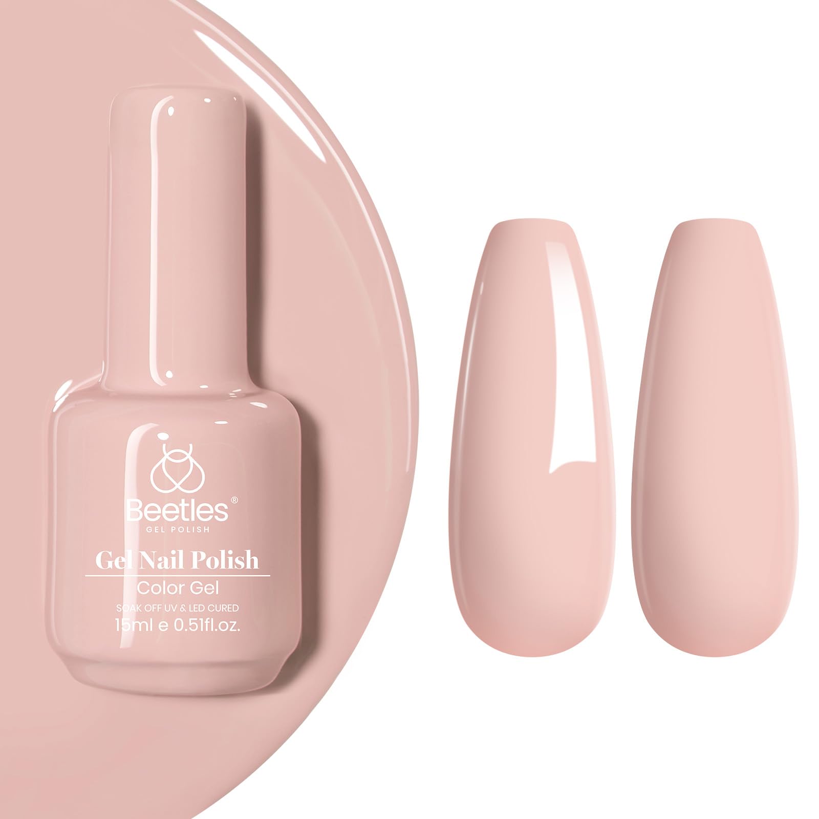 Beetles Nude gel polish bottle front in soft pink nude shade for everyday wear.