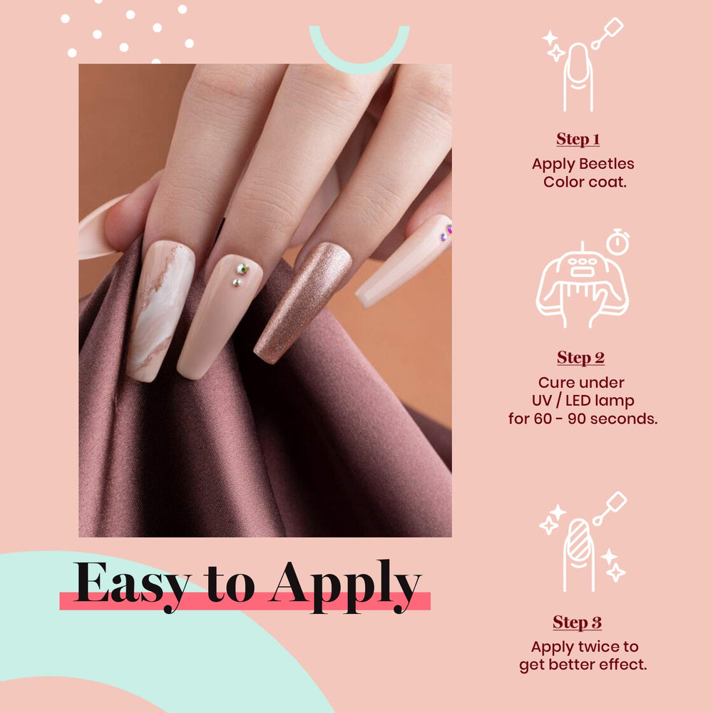 Beetles Nude gel polish nails close‑up showing a natural, smooth finish.