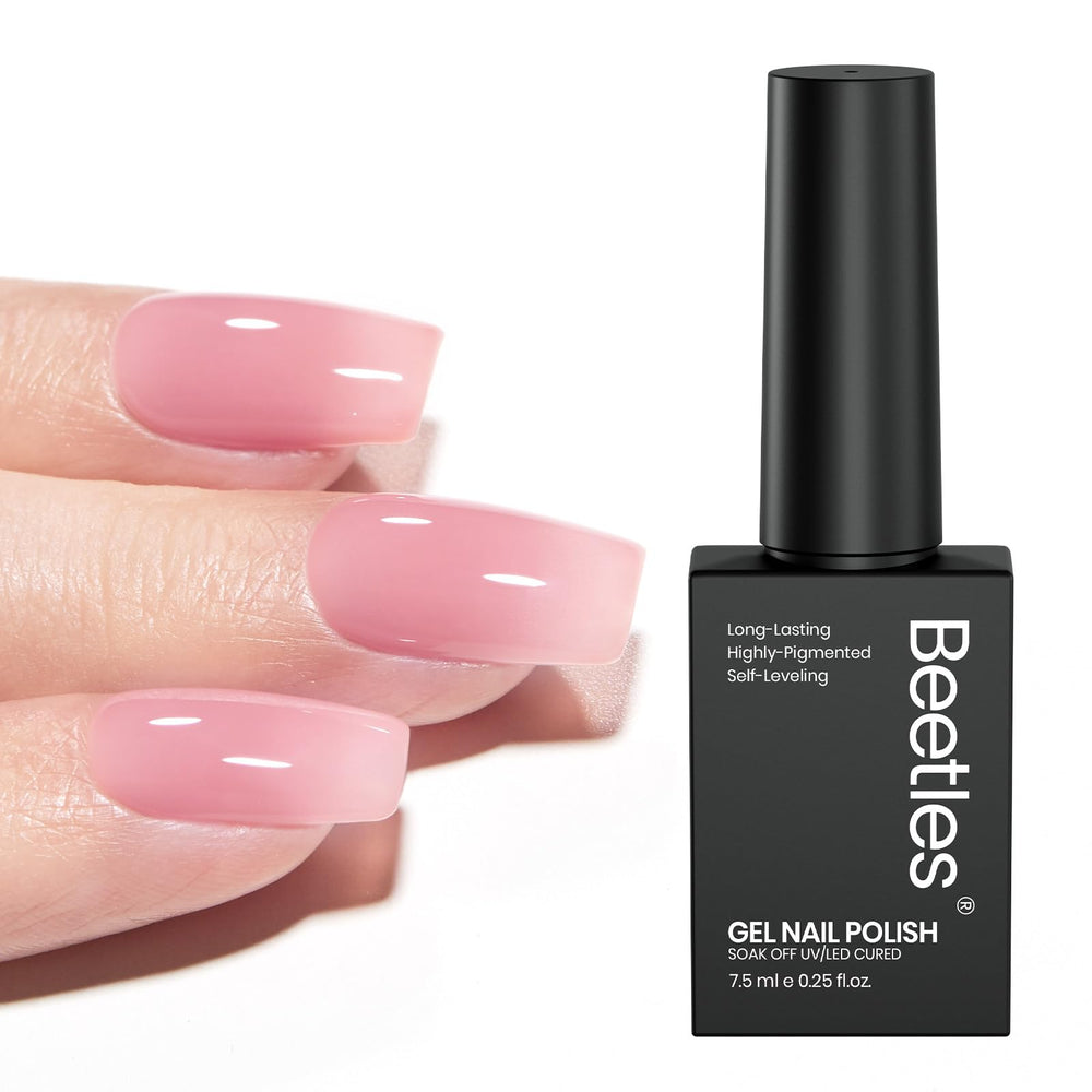 Beetles Nude Pink Gel Nail Polish bottle shows a natural jelly shade for daily French nails.