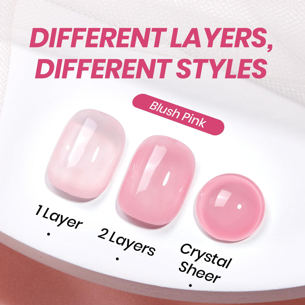 Beetles Nude Pink Gel Nail Polish swatch layer 2 demonstrates buildable opacity for a subtler to stronger shade.