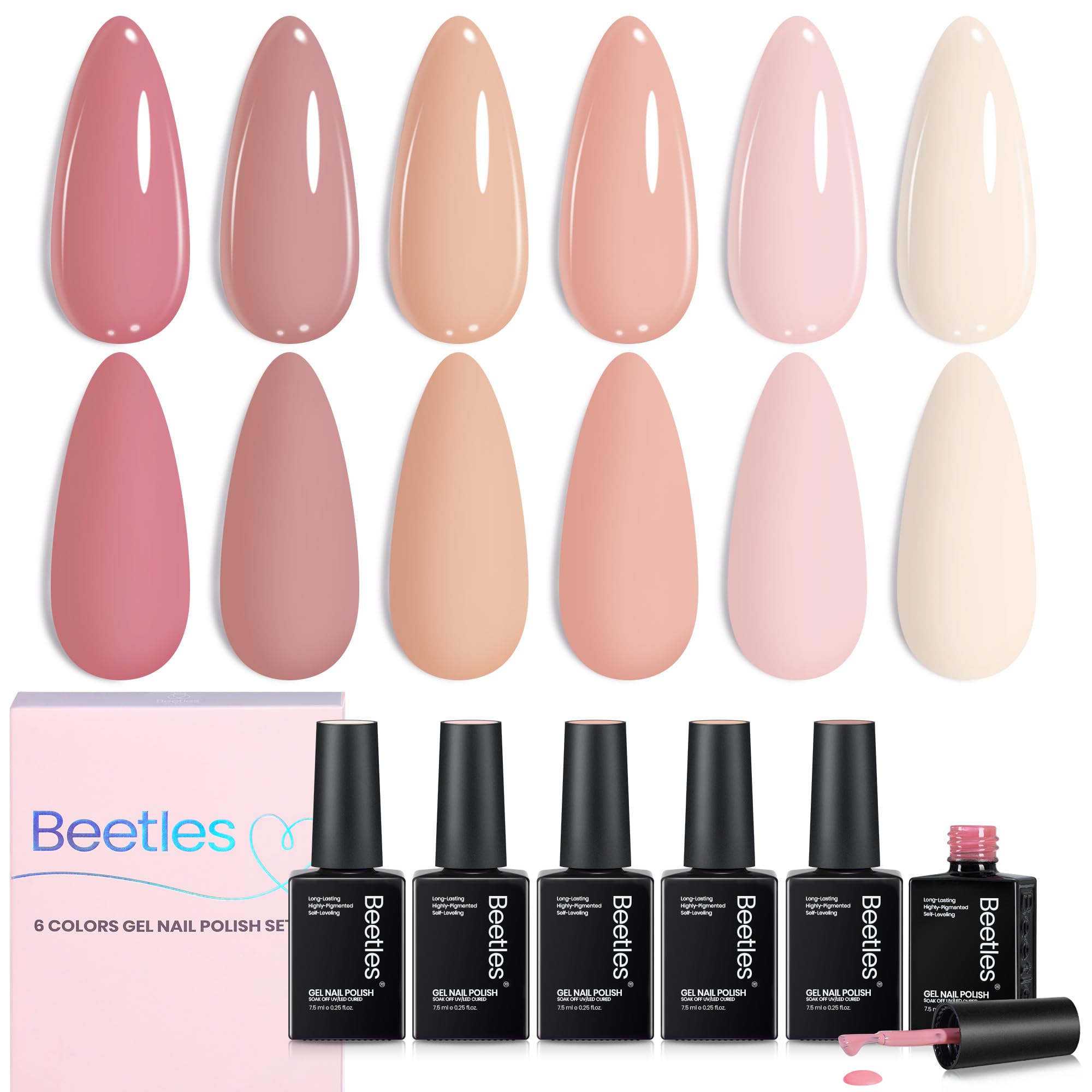 Beetles Nude Pink gel polish set swatches six versatile shades for daily and special occasions