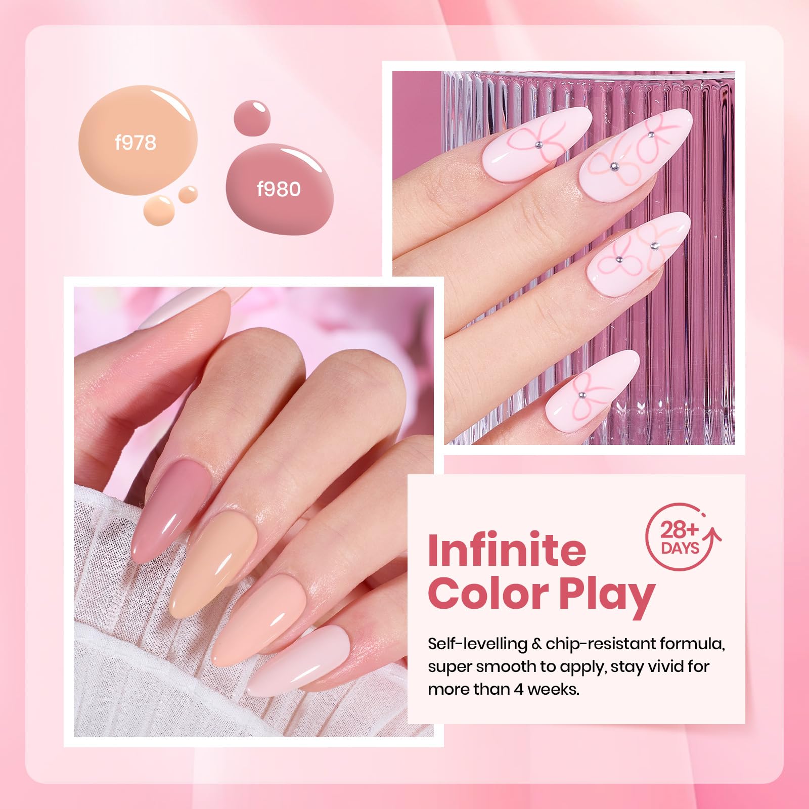 Beetles Nude Pink nails on hand showcasing a flawless finish after two coats