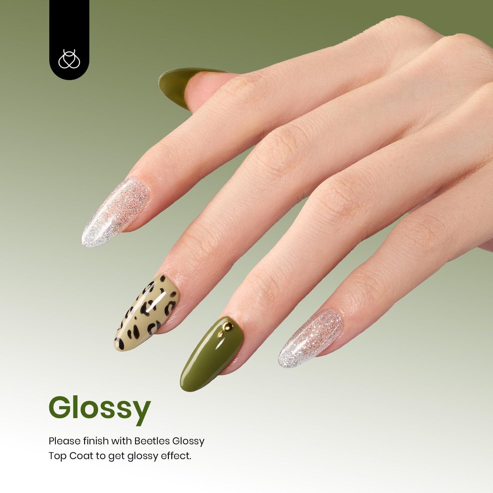 Beetles Olive Green gel nail art ideas for spring nails and studio-quality results