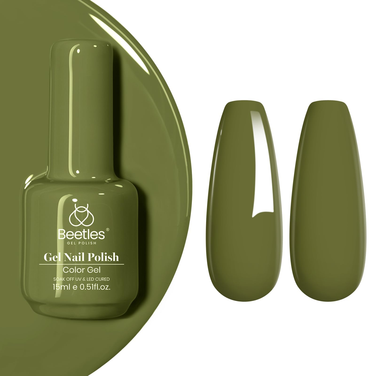 Beetles Olive Green gel nail polish bottle for DIY manicures and long-lasting color