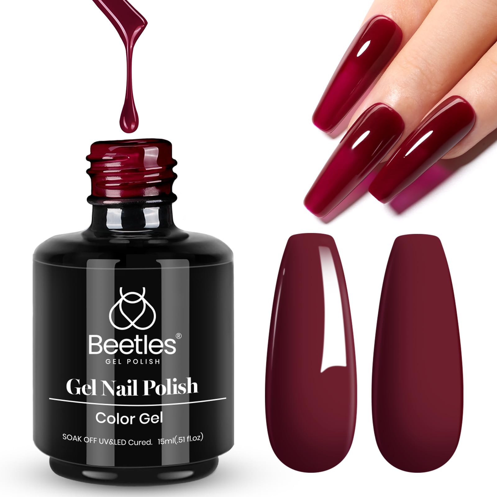 Beetles Oxblood Red nails at home manicure idea