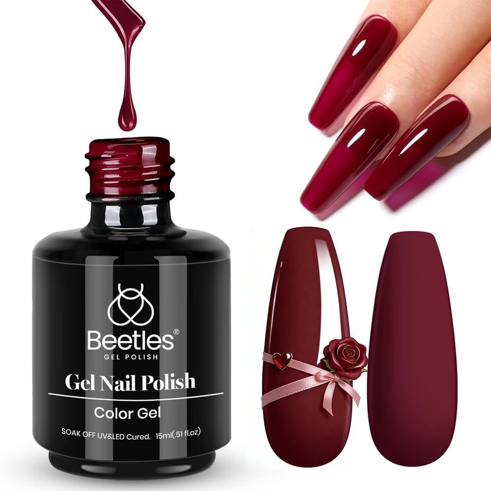 Beetles Oxblood Red gel polish bottle showing deep fall color for nails