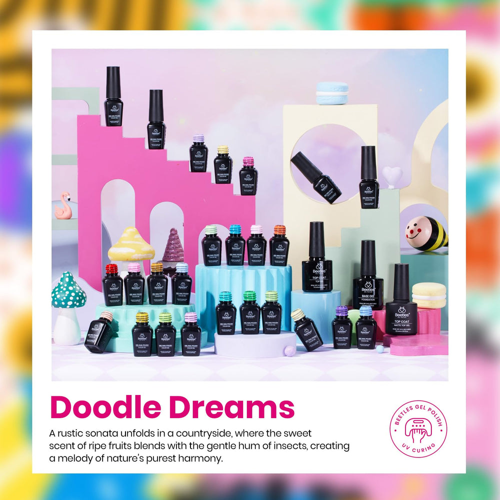 Beetles Pastel Doodle Dreams, lima de uñas incluida para preparar la uña.