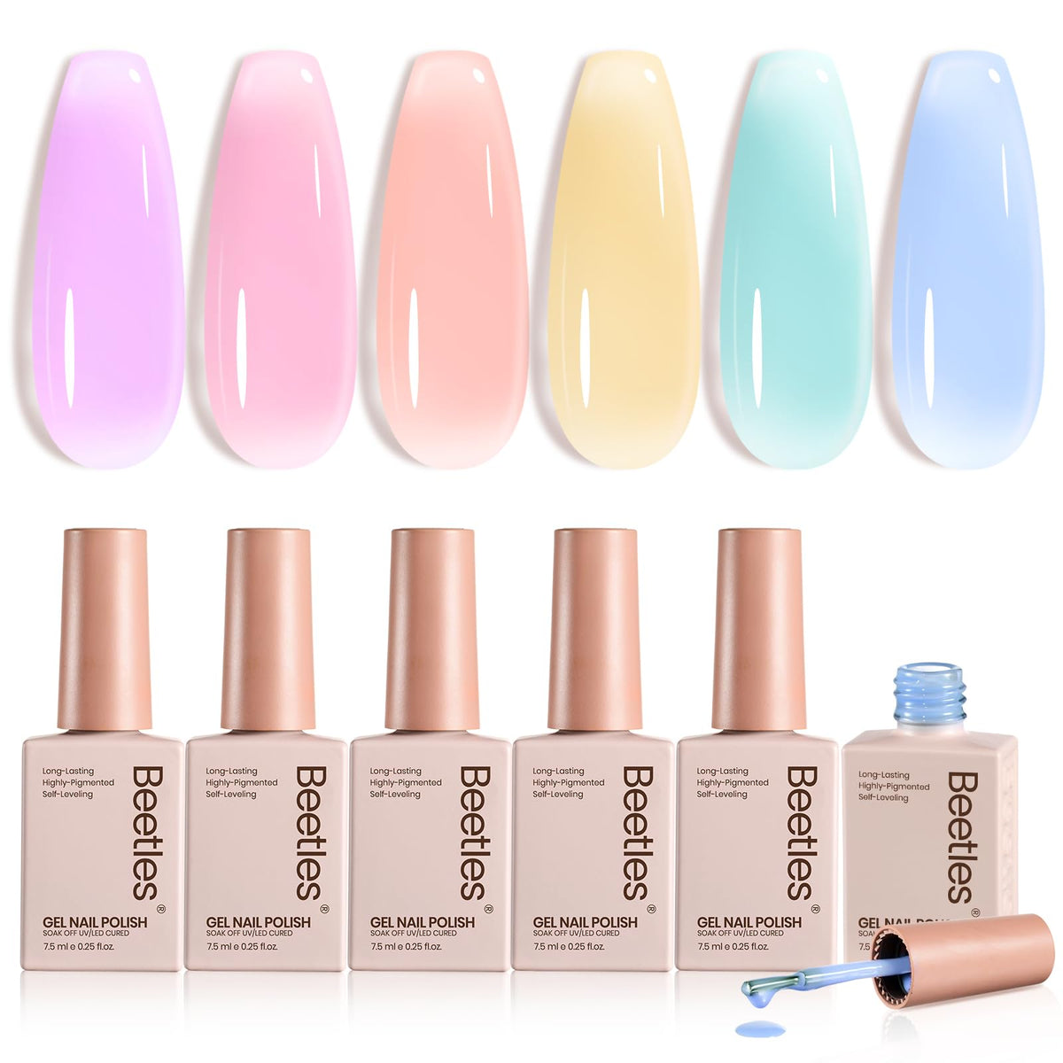 Beetles Pastel Gel: kit de esmalte para manicura suave y versátil.