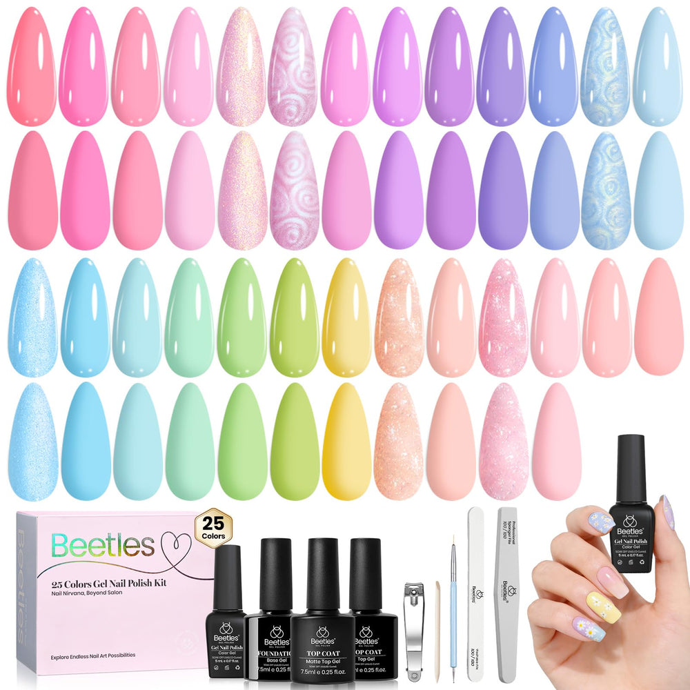 Beetles Set de Esmalte Gel Pastel, 25 colores para uñas vibrantes y duraderas.