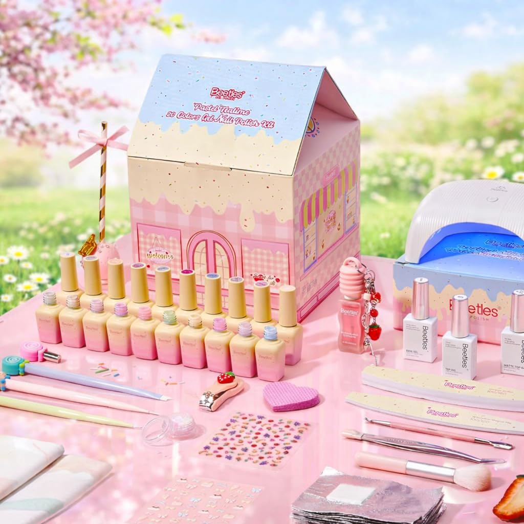 Beetles Pastel Teatime 81pcs gel nail kit for DIY salon-quality manicures at home.