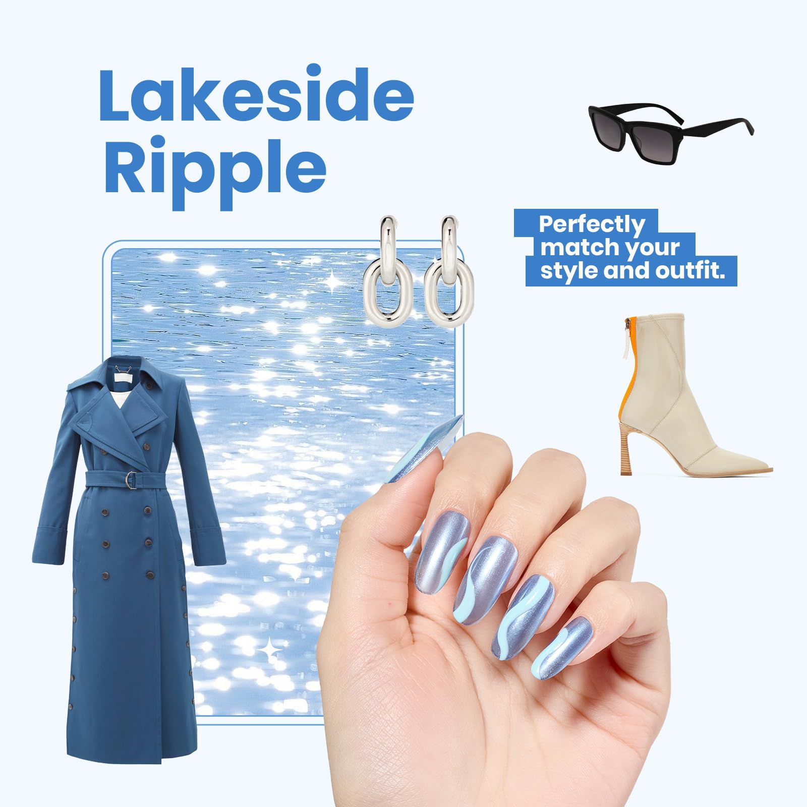 Beetles Pearl Blue Nail Polish swirl-lake closeup highlights lake-like ripple color.