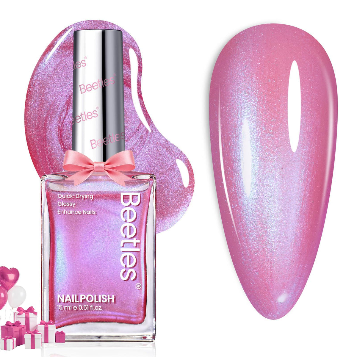 Beetles Pearl Pink Rosy Dream bottle shows a quick-dry formula for at-home manicures.