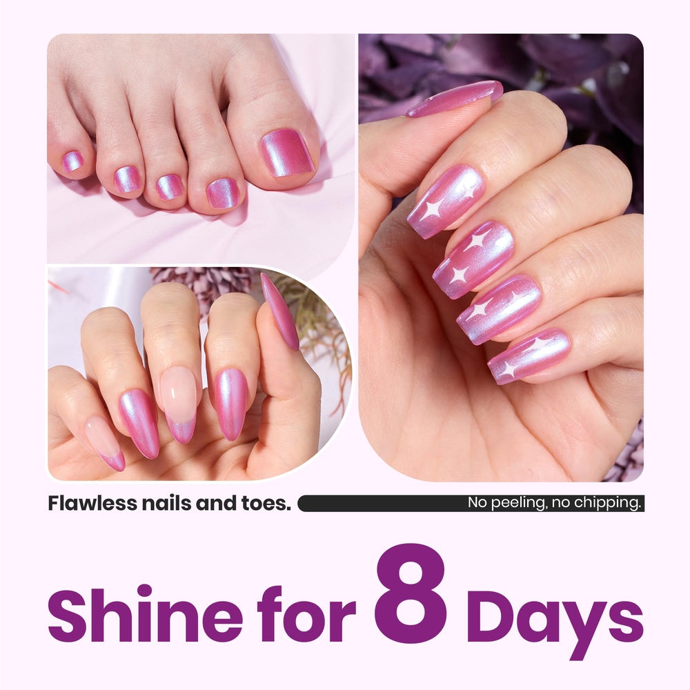 Beetles Pearl Pink Rosy Dream on-nail displays vivid color and sparkle.