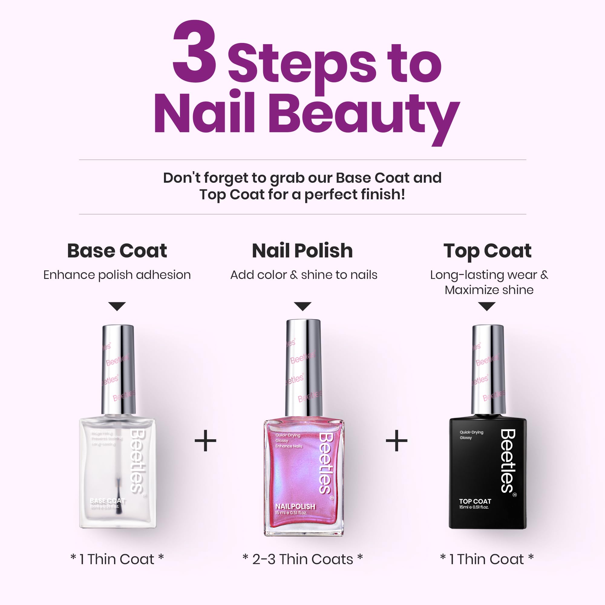 Beetles Pearl Pink Rosy Dream topcoat image shows extra protection and gloss.