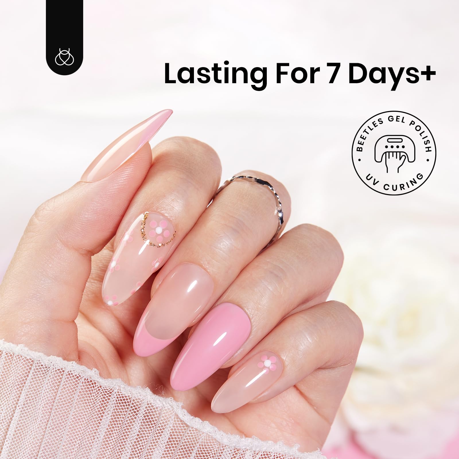 Beetles Peel-Off Gel Base Coat: duración de 7–10 días y fácil removido.